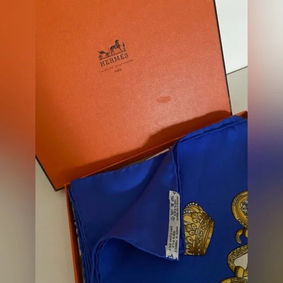 Hermes Les Tambours Silk Scarf in vibrant jewel tones, blues, reds and gold on a - Picture 9 of 13